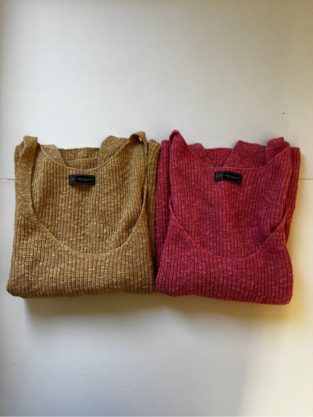 Bundle of 2 Gap Tank Tops Summer Femme Tee Knit Cotton Linen Shirt Pink Tan XL